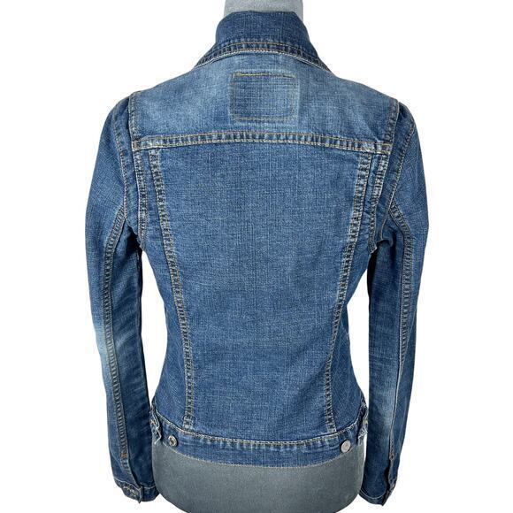 Levi's Y2K Trucker Jean Jacket Juniors XS Fitted Faded Stretch Denim Western VTG - Picture 3 of 15